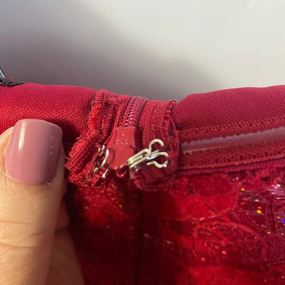 Shein Curve Red Strapless Long Mermaid Gown Red Leaf Lace Sz 2XL - Picture 8 of 12